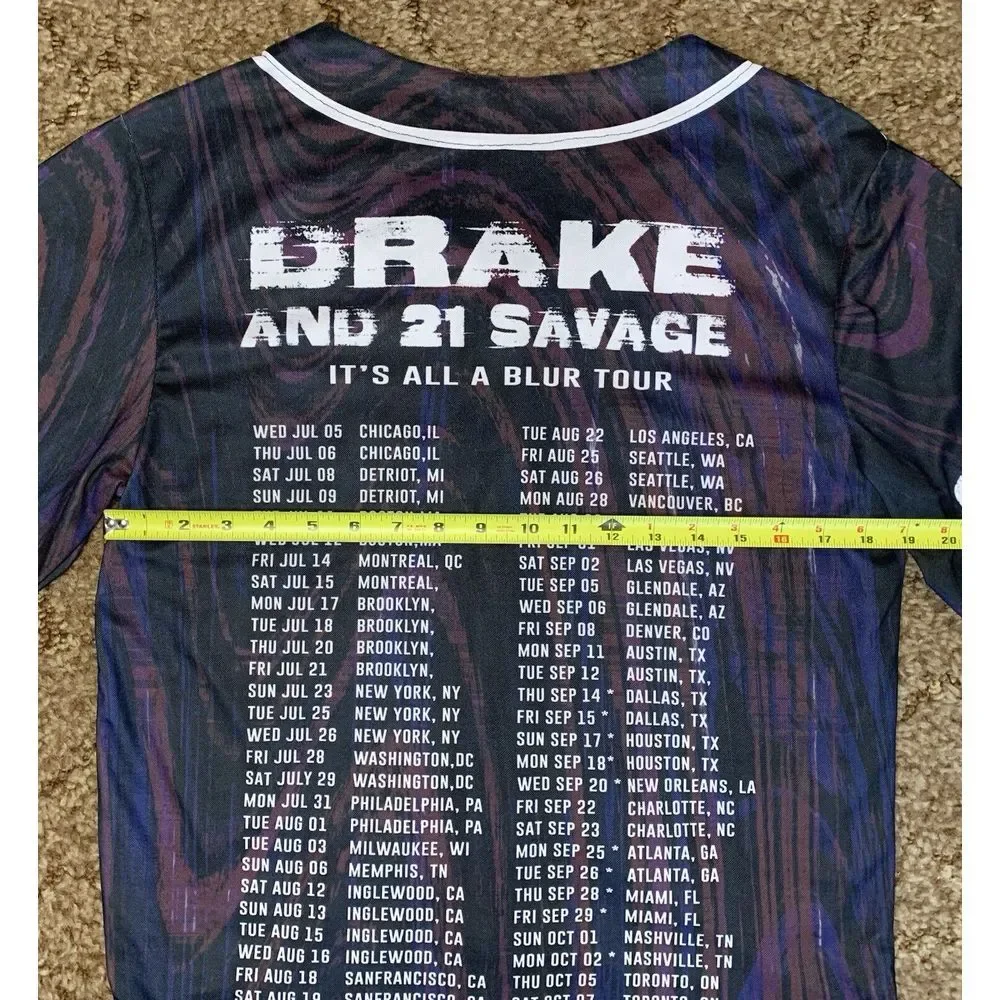 Drake 21 Savage It's All A Blur Tour Baseball Jersey Small Button Up‎ Hip Hop